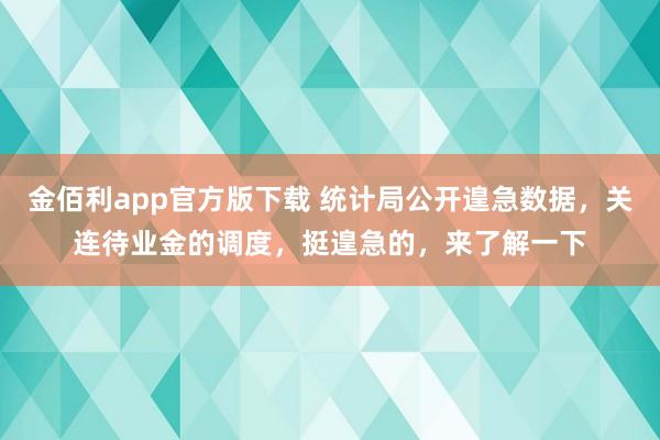 金佰利app官方版下载 统计局公开遑急数据，关连待业金的调度，挺遑急的，来了解一下
