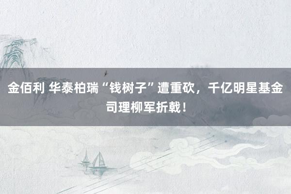 金佰利 华泰柏瑞“钱树子”遭重砍，千亿明星基金司理柳军折戟！